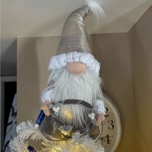 Festive Gold and White Holiday Gnome Tree Topper